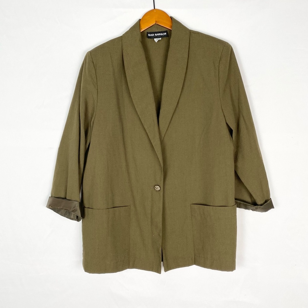 Vintage Sag Harbor Green Blazer Jacket Collared Size 12 Long‎ Sleeve